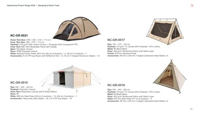 Glamping and resort tents displayed in the NastoCamp tent catalog