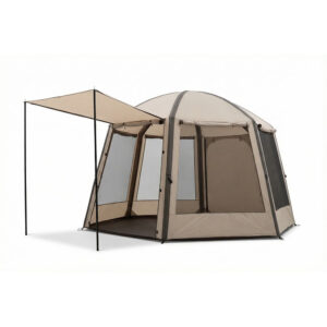 Large inflatable camping tent side view on white background with instant air-beam structure