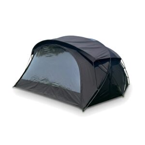 NastoCamp NC-GR-0026 black glamping tent with TPU transparent door front view