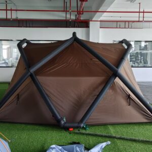 First tent sample showing water accumulation during product development testing