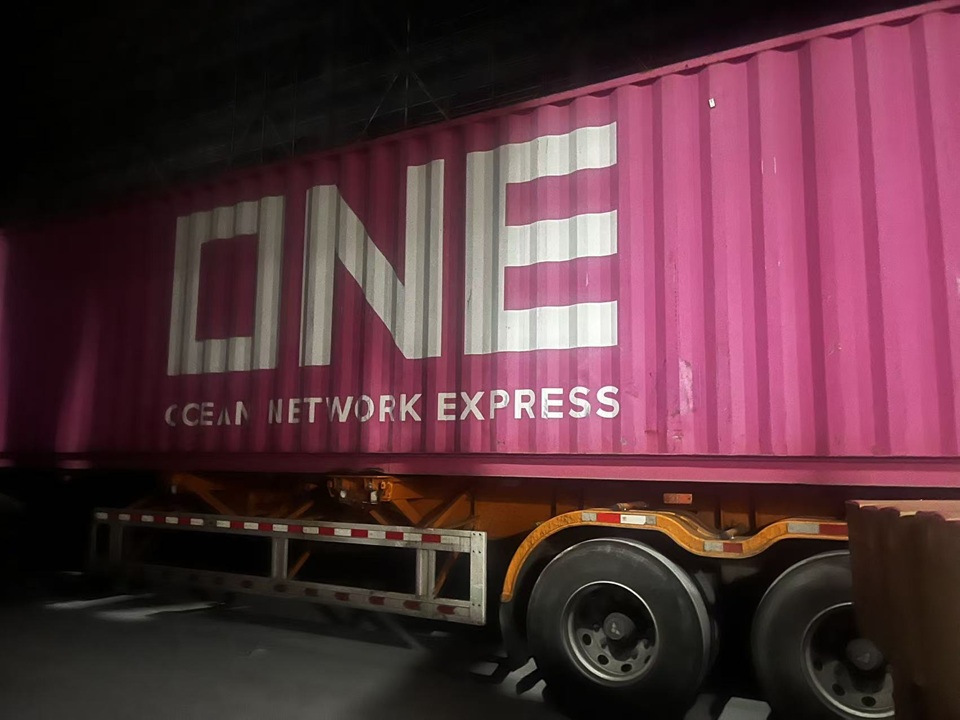 Export container being dispatched at night from NastoCamp manufacturing facility in December 2025