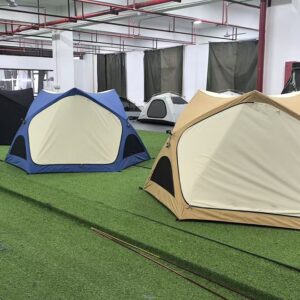 Camping tent models displayed in the NastoCamp showroom for product evaluation and OEM project discussions