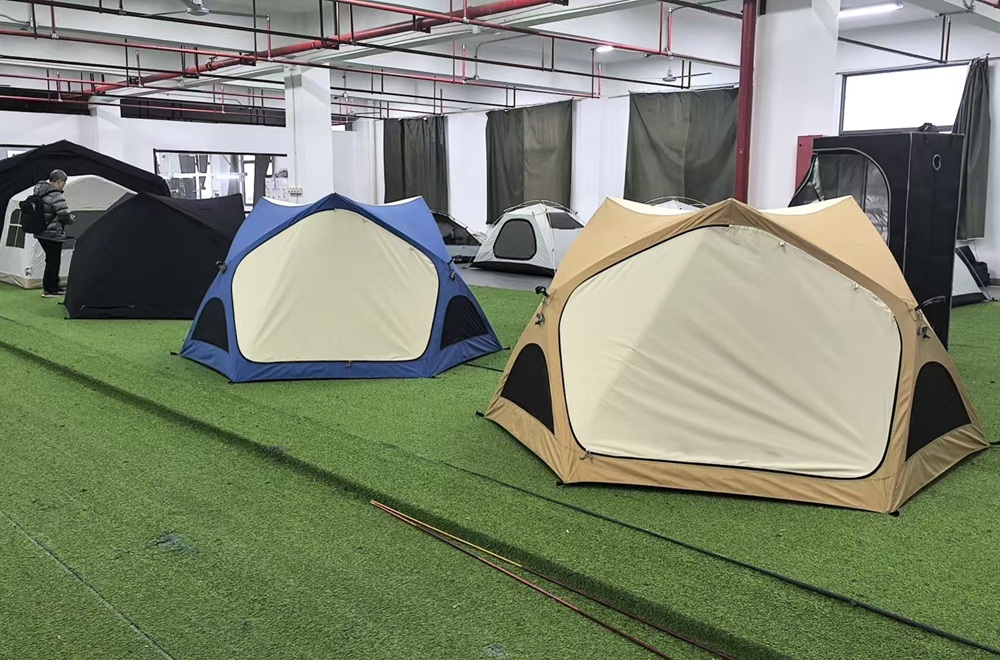 Camping tent models displayed in the NastoCamp showroom for product evaluation and OEM project discussions