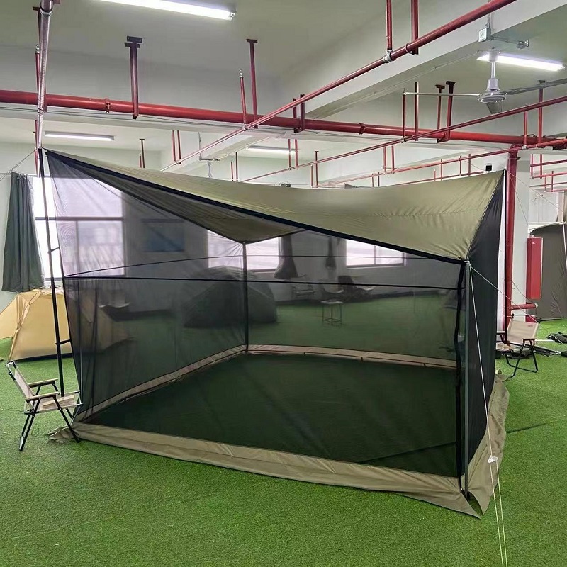 Large camping screen house tent installed with mosquito protection and waterproof canopy roof