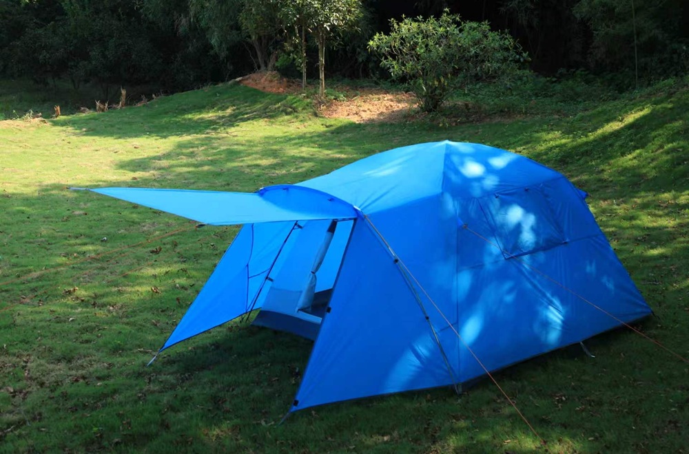 Modern dome camping tent showcasing a stable geodesic pole structure.