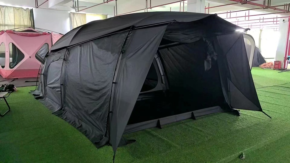Large tunnel tent providing spacious interior space for family camping.
