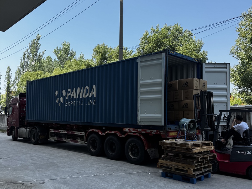 NastoCamp products being loaded into an export container for shipment to a customer in Russia.