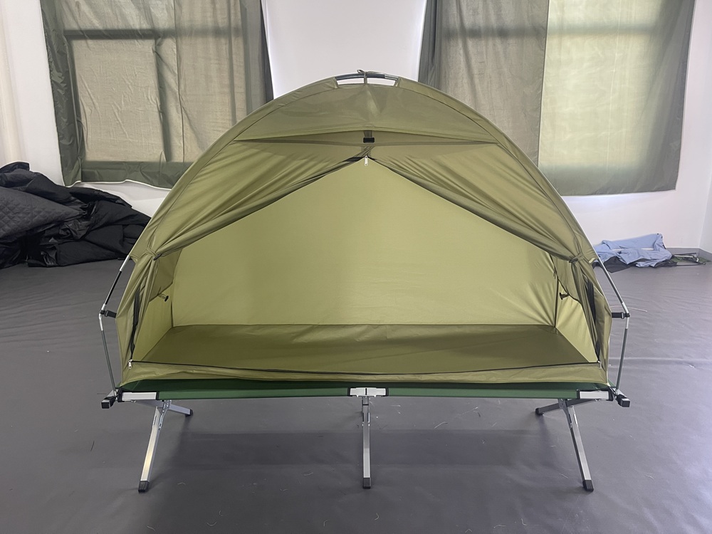NC-SU-0016 single camping cot tent interior with breathable mesh ventilation
