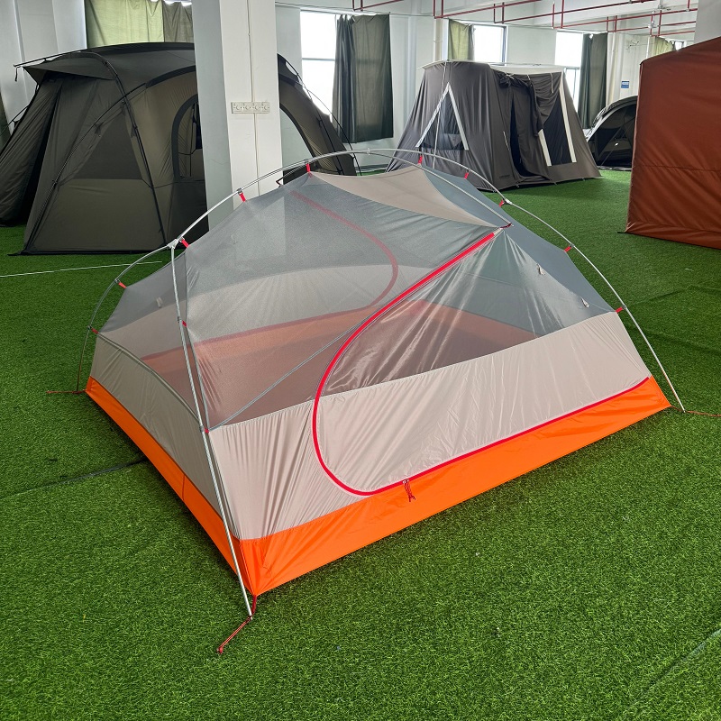 Inner tent of lightweight backpacking tent showing mesh panels and integrated aluminum pole system
