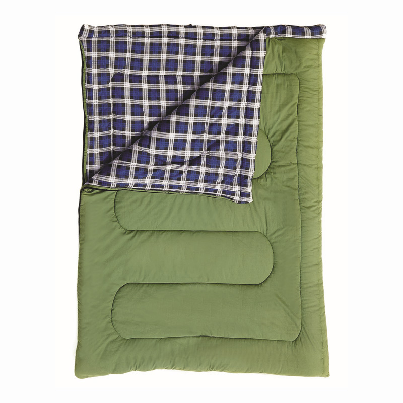 Convertible camping blanket sleeping bag with cotton flannel lining and hollowfiber filling