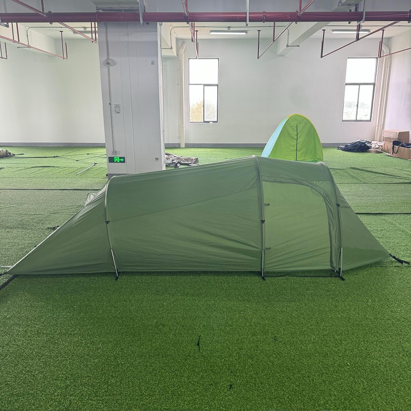 Lightweight tunnel tent factory sample shown from the side