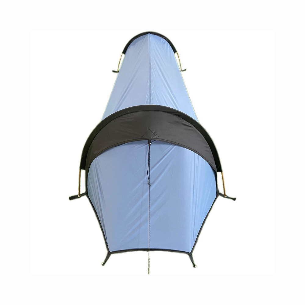 Single person tunnel bivy tent front view showing compact outdoor shelter design