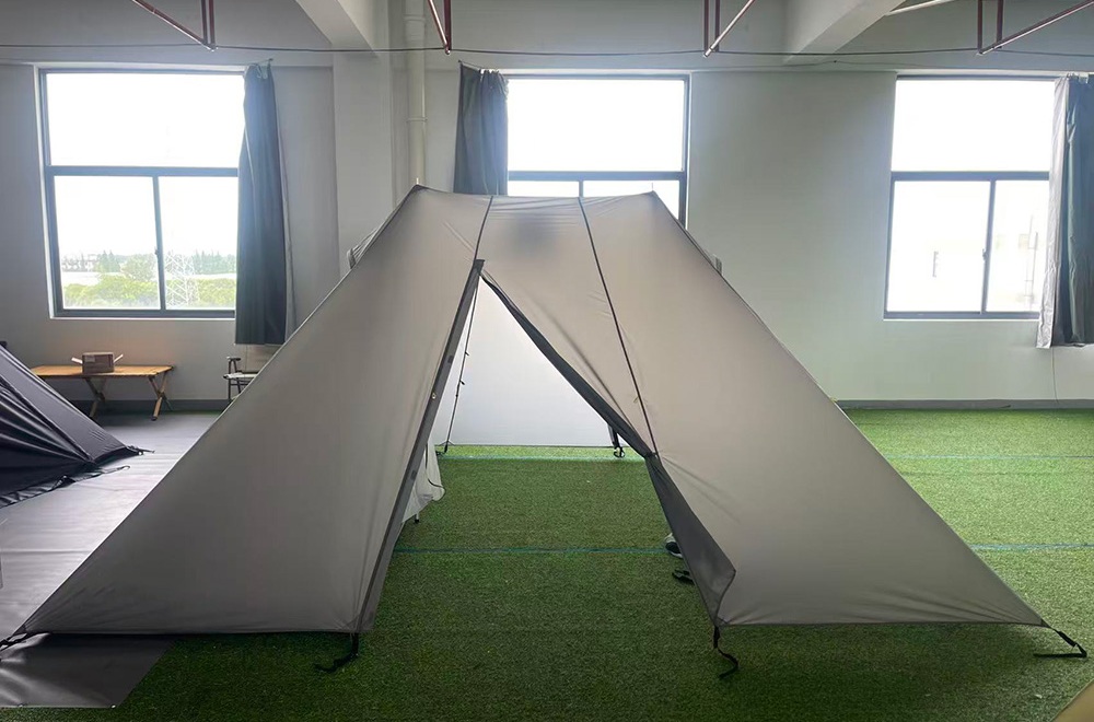 Lightweight tent sample for PU vs silicone tent fabric coating comparison