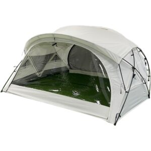 Cotton canvas dome glamping tent with open front and aluminum frame