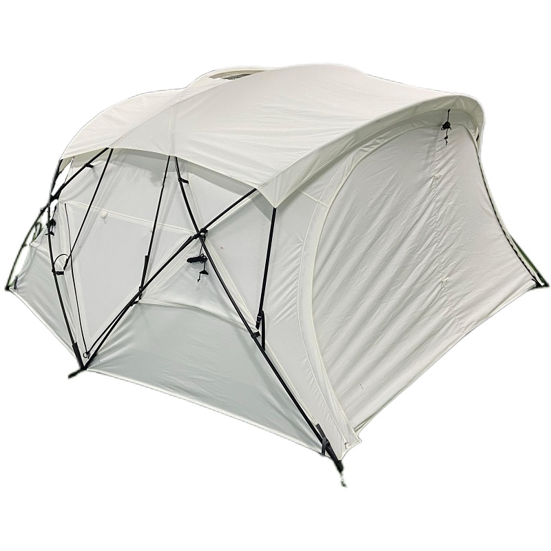 Side view of cotton canvas dome tent with enclosed outer wall