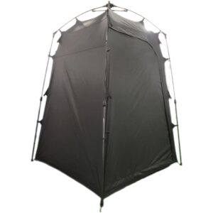 Portable camping shower and privacy tent in fully enclosed configuration