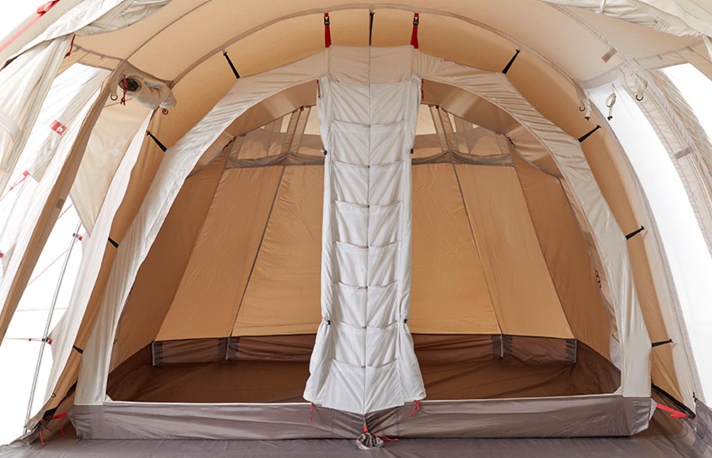 Interior sleeping area of large tunnel family camping tent